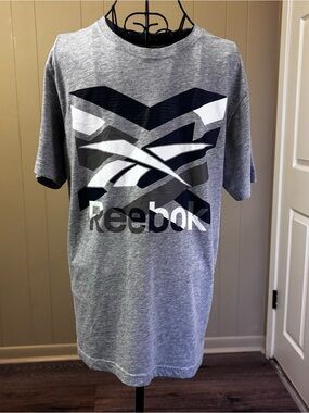 Reebok Gray Heather Short Sleeve Logo Tee with Black & White Graphic